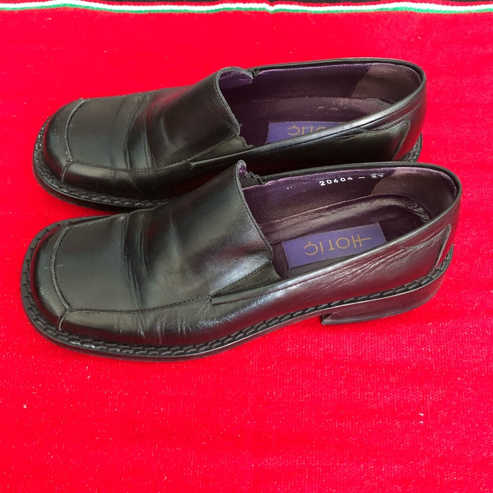 Black Leather Square Toe Loafers